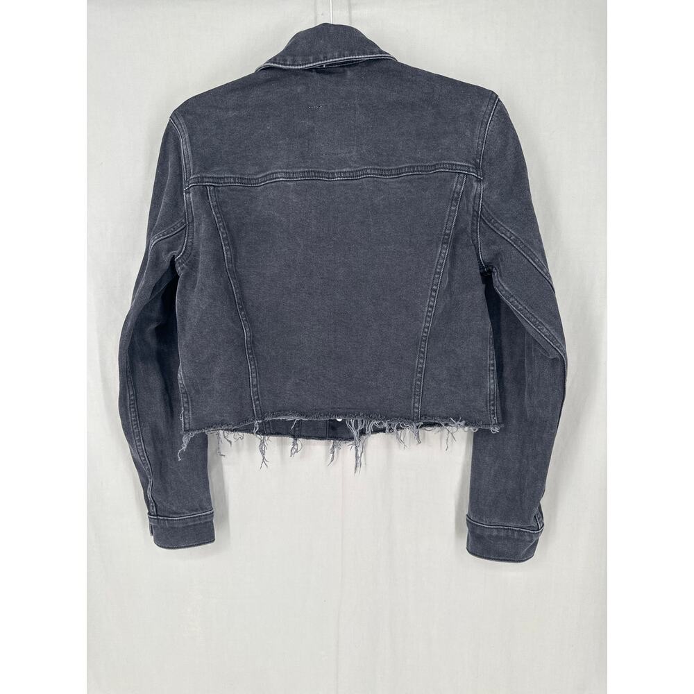 Hollister Denim Jacket Womens Small Black Cropped Button Raw Hem Boho Grunge - Picture 3 of 6